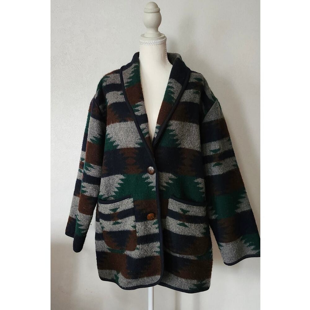 Vintage 90s New Identity Southwestern Aztec Blanket Jacket Wool Blend Large